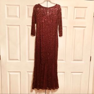 3/4 Sleeve Sequin Lace Evening Gown